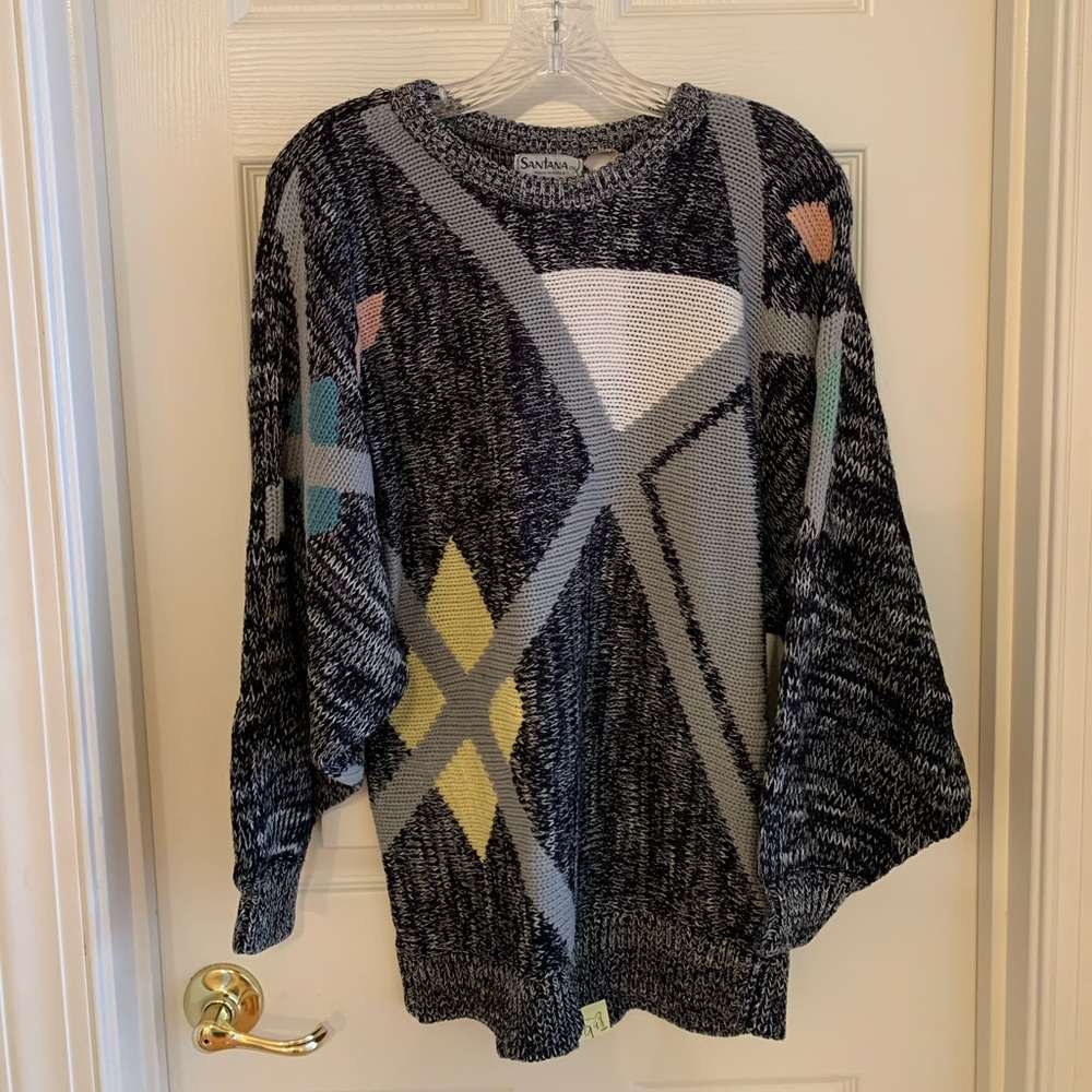80s Vintage abstract geo pattern oversized sweater